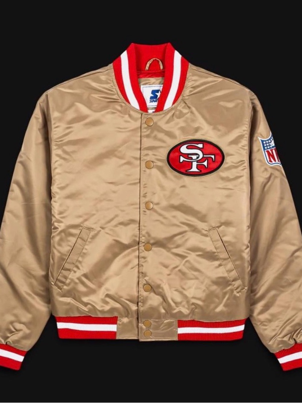 STARTER Gold San Francisco 49ers Satin Bomber Jacket with Red Trim